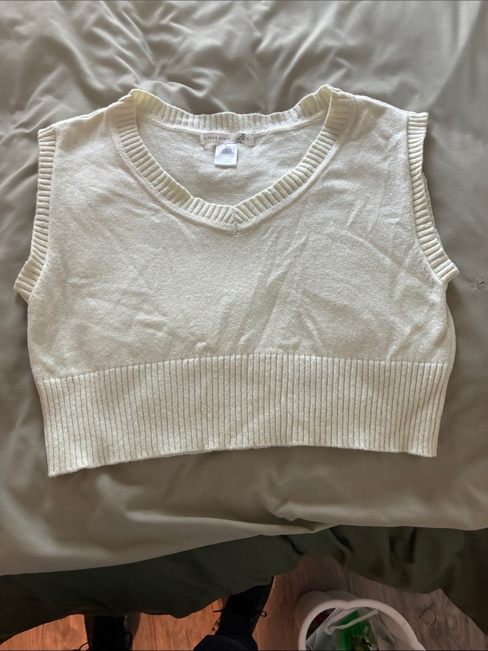 Altar'd State Cream Sleeveless V-Neck Knit Crop Vest